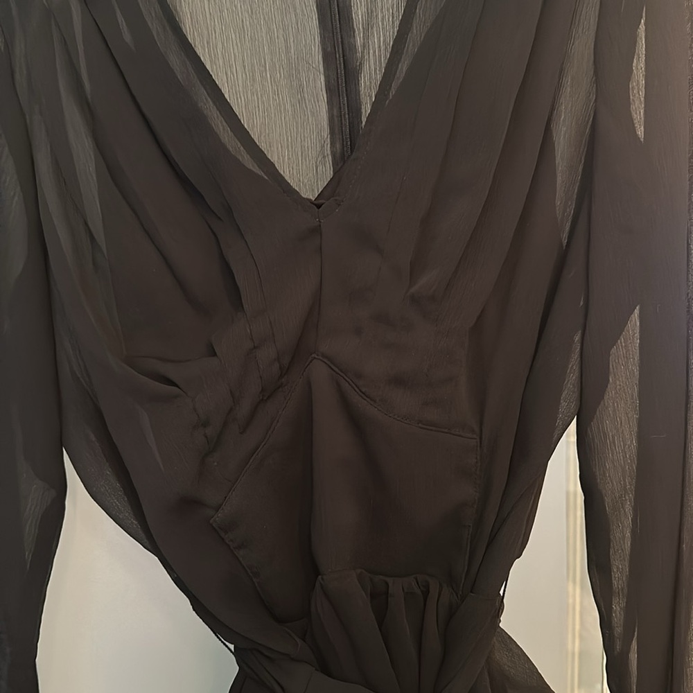 NWOT Black Sheer Peplum Blouse with tie waist - Picture 2 of 4